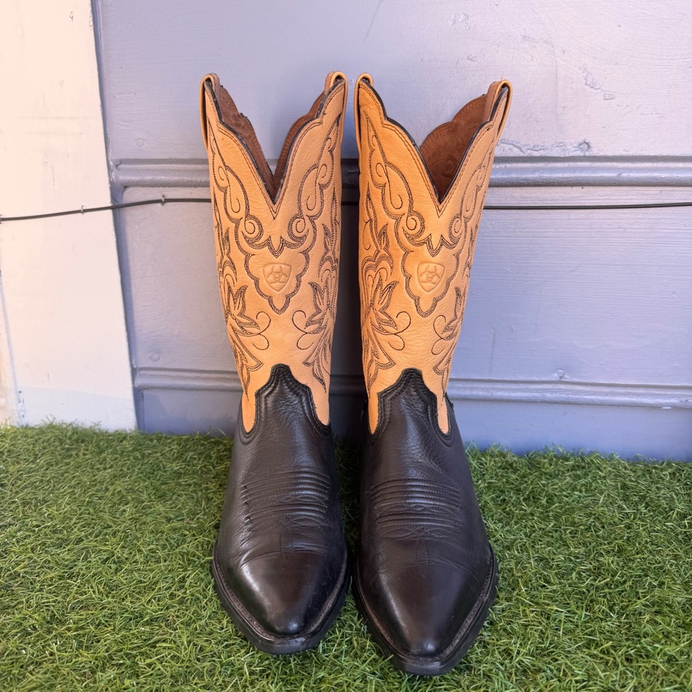 Ariat Cowboy Boots Womens Size 7B 15781 Leather Western Rodeo Festival Black Tan